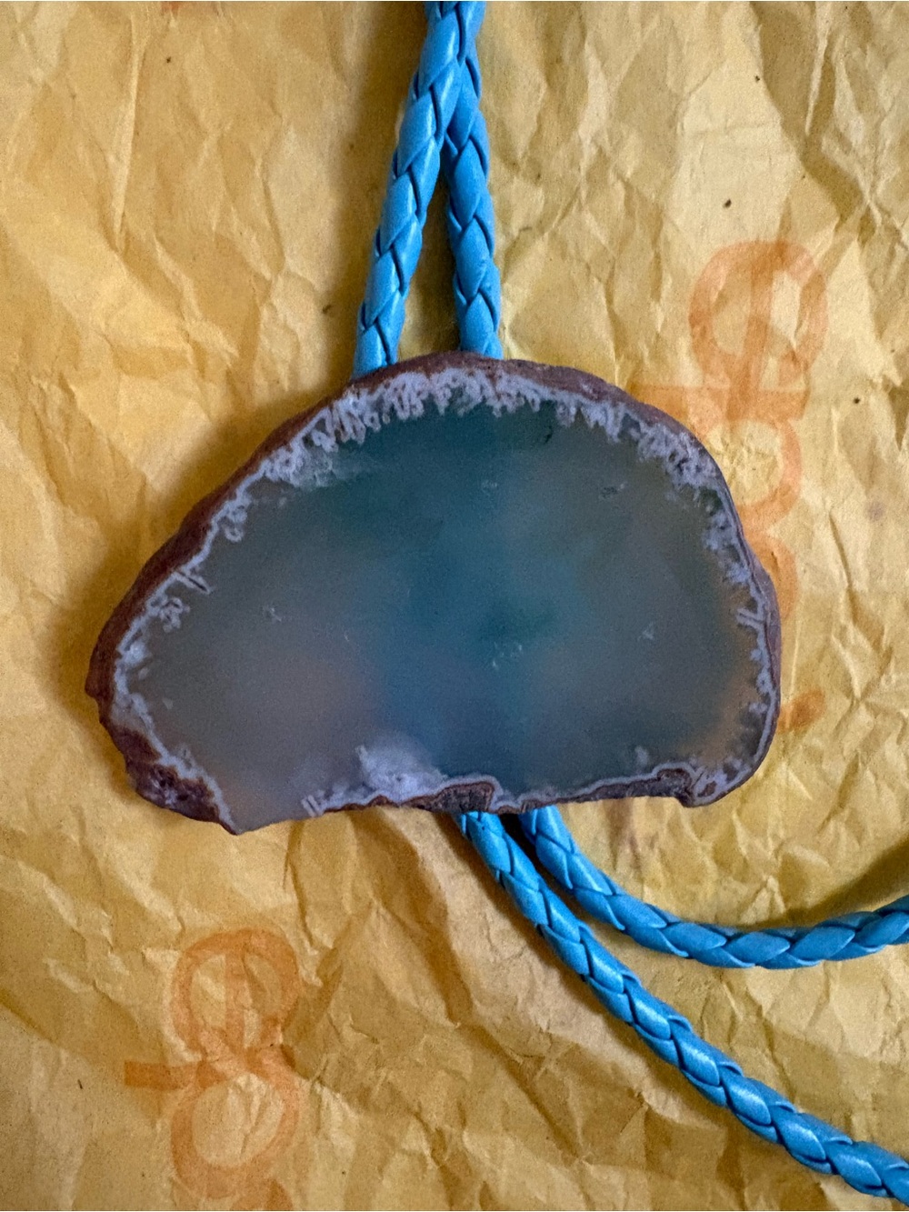 Blue Braided Bolo Tie with Agate Slide